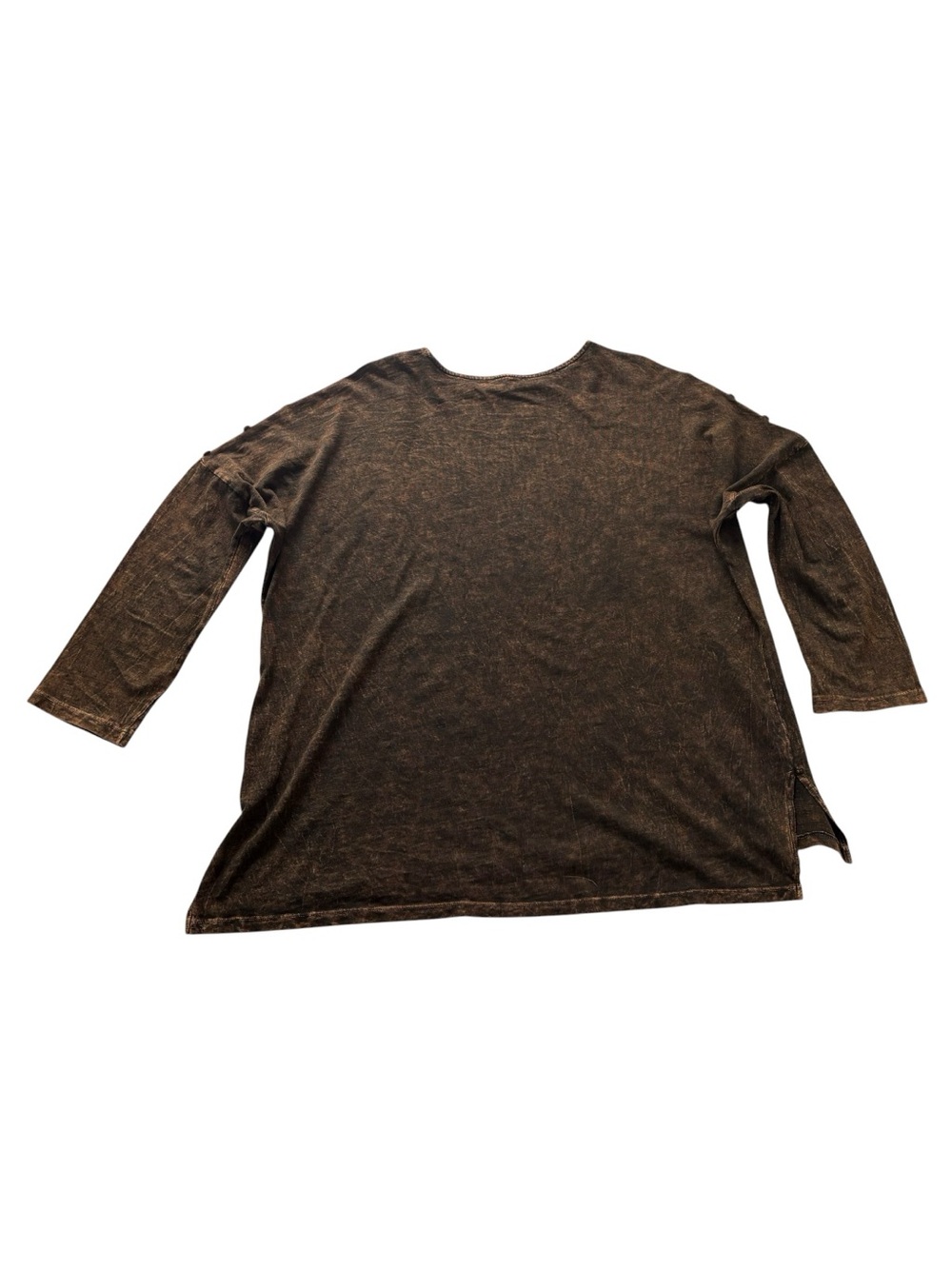 Jess & Jane dark brown Mineral Washed tunic top 3-button accent dolman sleeve| L - Picture 9 of 13